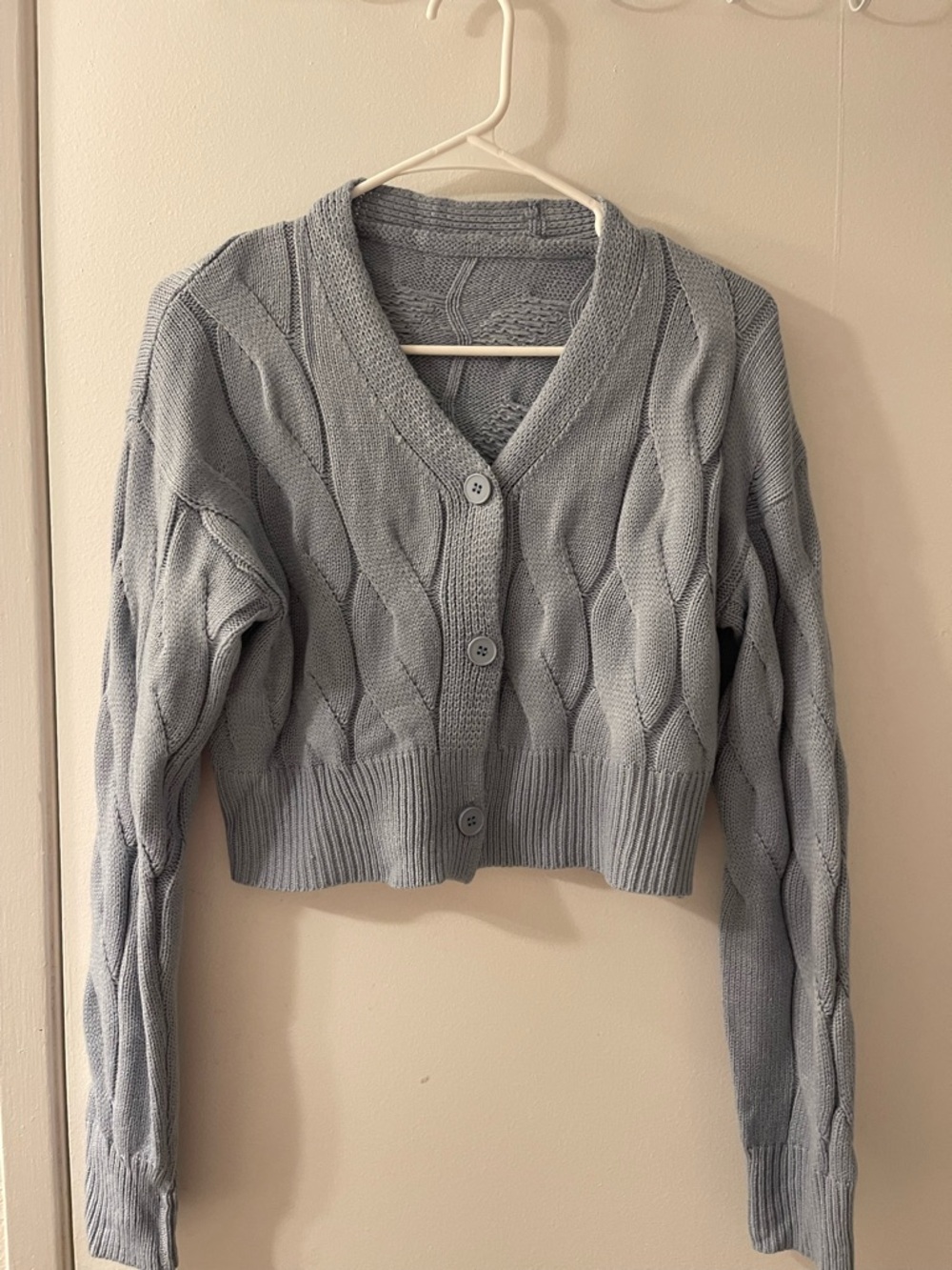 Cropped Cable Knit Cardigan - Sky Blue